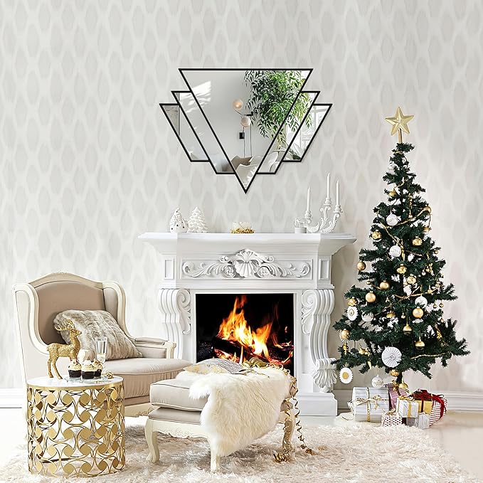 Black Triangle Decor Mirror,24x32Inch Farmhouse Wall Mirror,Modern Wall Mounted Mirrors,Metal Framed Vintage Ornate Art Mirror for Living Room Bedroom Fireplace Hallway