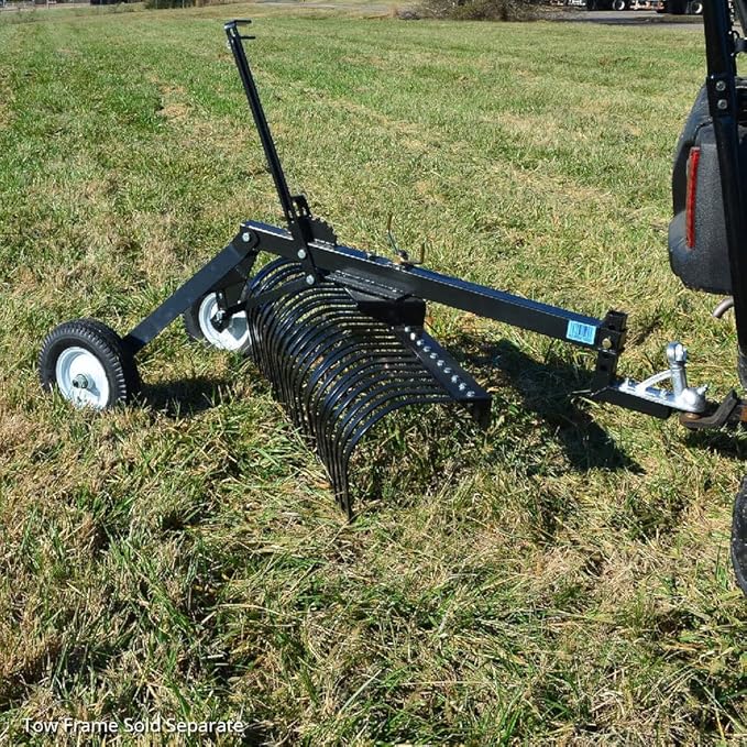 Titan Attachments 4' Landscape Rake Add-On Transformer Tow Frame, Bolt-On Rake, 24 Tines, Gardening Tool, Landscaper, and Grass Comb