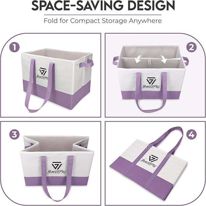 2Pack Collapsible Tote Bags | Large Reusable Grocery Bag | Heavy Duty Shopping Bag with Handles for Food and Storage
