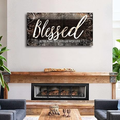 MESESE Blessed Home Quote Canvas Wall Art|Brown Wall Decor for Living Room|Blessed is the home Christian Wall Art|Ready to Hang Wall Picture for Dining Room Bedroom Decoration