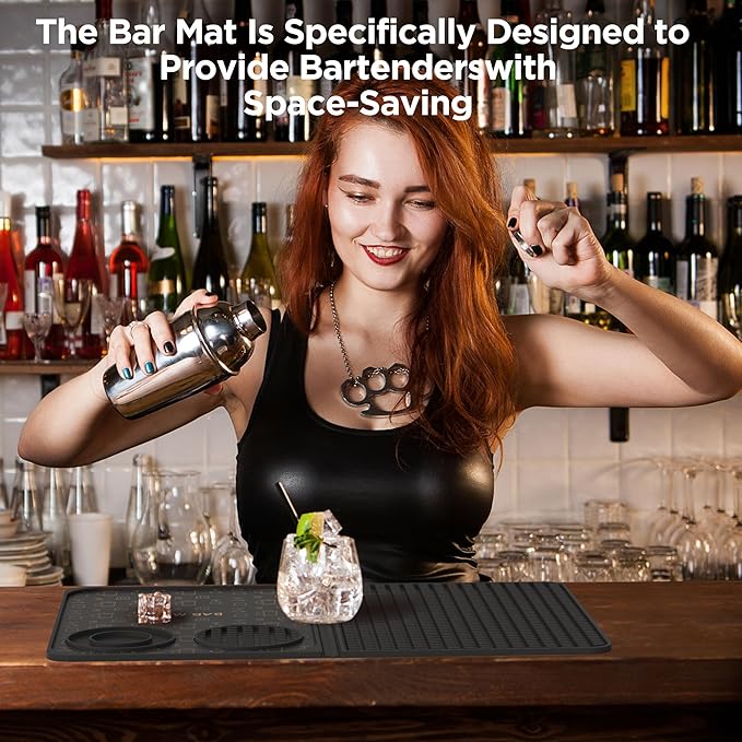 Bar Mat, Bar Accessories, Multifunctional Folding Cocktail Mat with Cutting Board, 18" X 12"(Black) Drying Mats,Bar Mat for Countertop,Bar Decorations for Home, Outdoor Bar Accessories,Travel