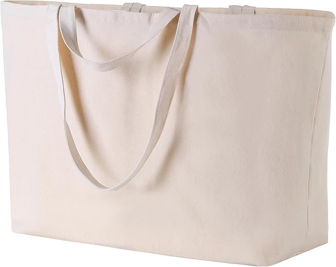 27 Inch Extra Large Canvas Shopping Bags Jumbo Heavy Duty Reusable Grocery Bags Bulk Blank Tote Bags with Double Handle