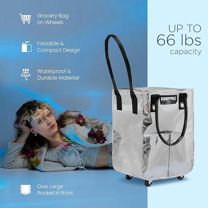Reusable Grocery Bag On Wheels, Shopping Carts for Groceries, Lightweight Rolling Tote