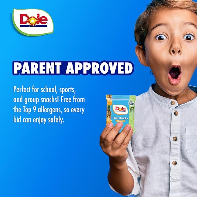 Dole Fruit Snacks, Tropical Flavors - Individually Wrapped Pouches - Classroom-Friendly, Plant-Based, Top 9 Allergen Free, No Artificial Dyes, Natural Fruit Purée - 5 Boxes, 120 Total Pouches