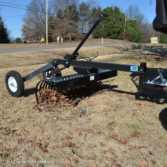 Titan Attachments 4' Landscape Rake Add-On Transformer Tow Frame, Bolt-On Rake, 24 Tines, Gardening Tool, Landscaper, and Grass Comb