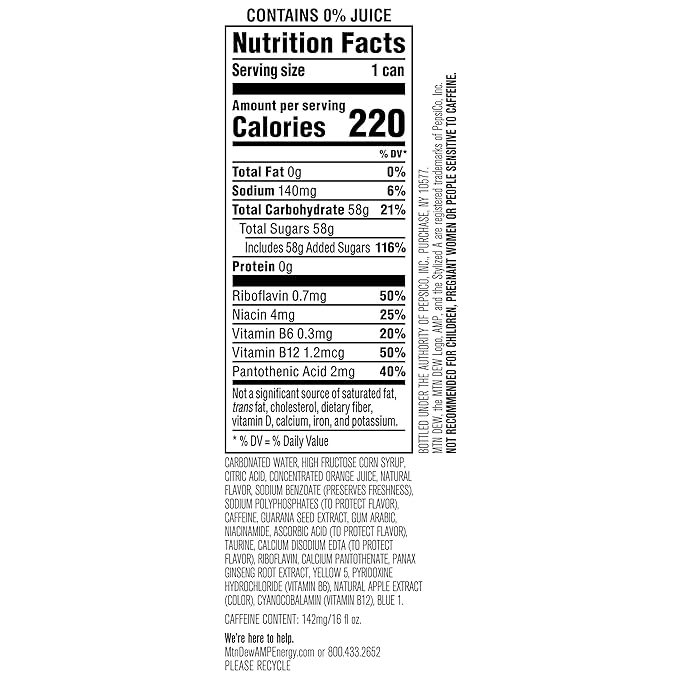 Mtn Dew AMP Energy, Original, Energy Drink with Caffeine, B Vitamins, 16 fl oz cans (12 Pack)