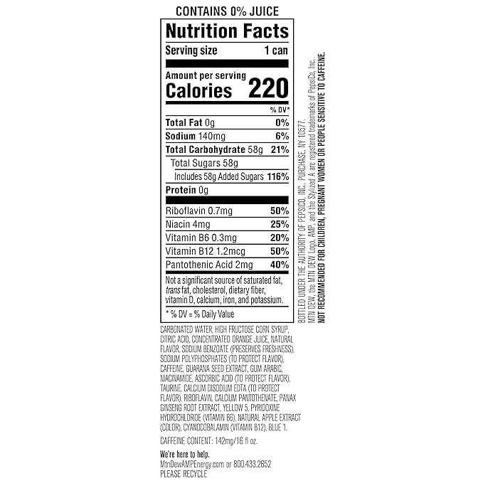 Mtn Dew AMP Energy, Original, Energy Drink with Caffeine, B Vitamins, 16 fl oz cans (12 Pack)