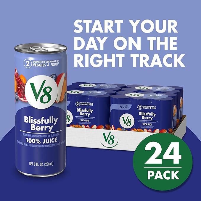V8 Blissfully Berry 100% Fruit and Vegetable Juice, 8 fl oz Can (24 Pack)