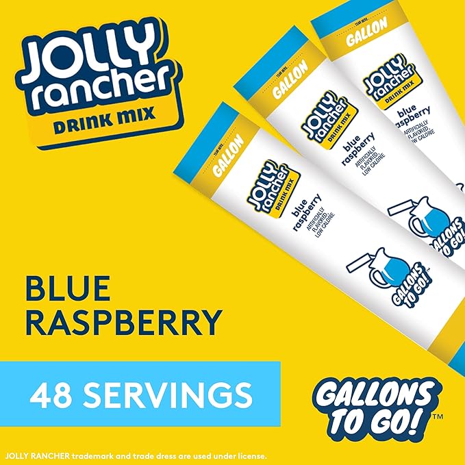 JOLLY RANCHER Gallons To Go Powdered Drink Mix, 8-Count Box (6 Pack) – Blue Raspberry – Low Calorie and Zero Sugar Drink Mix, Each Stick Makes 1 Gallon-Sized Pitcher