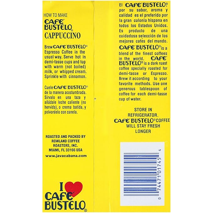Café Bustelo Espresso Dark Roast Ground Coffee Brick, 16 Ounces (Pack of 12)