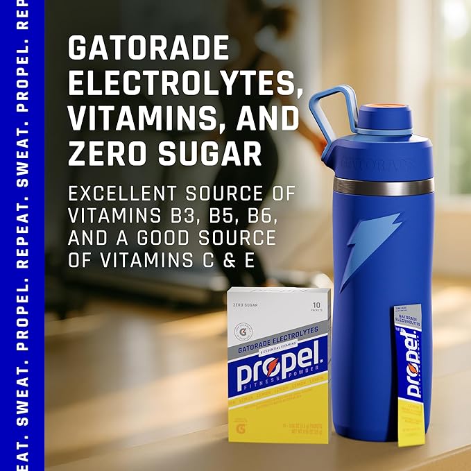 Propel Electrolyte Enhanced Water Drink Mix Powder Packets, Lemon, Zero Calorie & Zero Sugar Hydration with Electrolytes and Vitamins C & E (120 Packets)