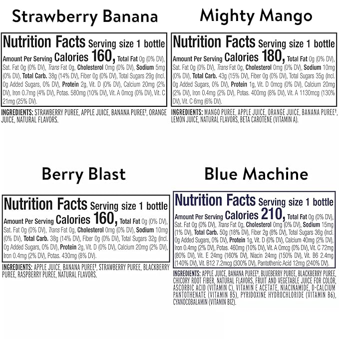 Gourmet Kitchn Naked Juice Variety Pack | Strawberry Banana, Mighty Mango, Berry Blast and Blue Machine | No Sugar Added And Non GMO - 2 Boxes (10 oz., 12 pk. Each), Total 24 Juice,2 Pack