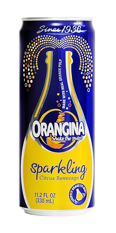 Orangina - Citrus Sparkling Juice Beverage - Light Pulp - Original Imported European French Recipe - No Artificial Ingredients - (Pack of 24) (11.2 oz Can)