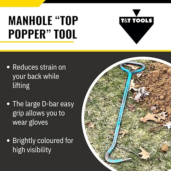 T&T Tools Top Popper Manhole Hook – Heat Treated Manhole Hook (Rotated Handle, Alloy Steel, 36-Inch)