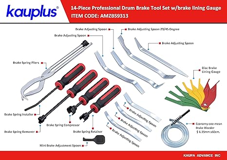 Brake Service Kit, 14-Piece Professional Drum Brake Tool Set w/Brake Lining Gauge…