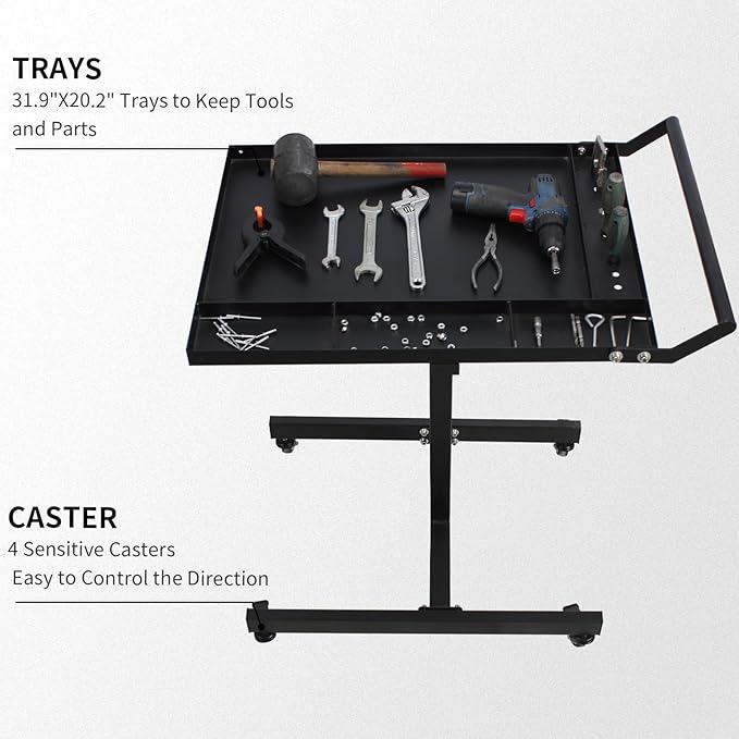 Rolling Tool Tray,220lbs Capacity Tear Down Work Table with Wheels,Rolling Work Table for Garage, Shop, DIY(Black)