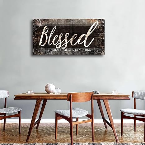 MESESE Blessed Home Quote Canvas Wall Art|Brown Wall Decor for Living Room|Blessed is the home Christian Wall Art|Ready to Hang Wall Picture for Dining Room Bedroom Decoration