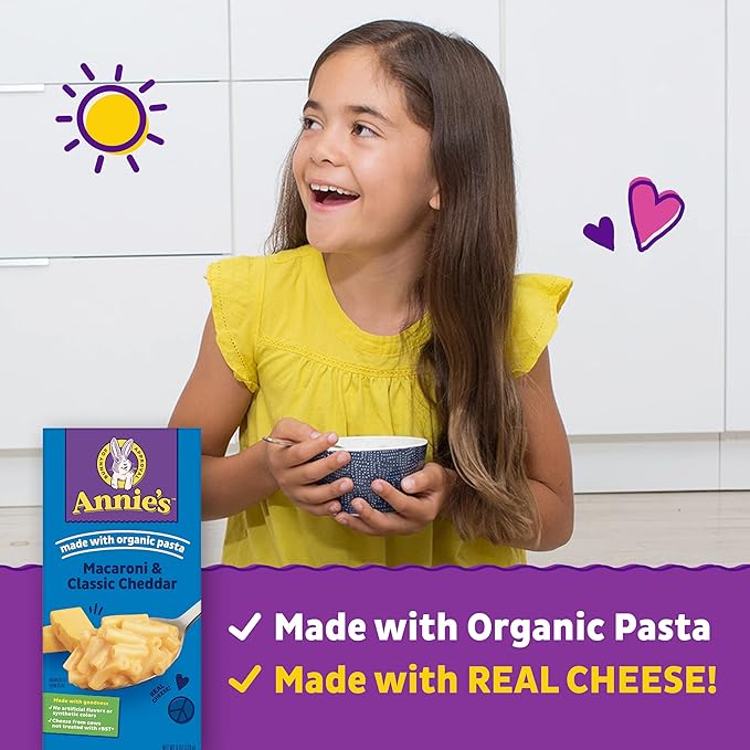 Annie's Macaroni and Classic Cheddar with Organic Pasta, Made with Real Cheese, Dinner Side or Snack, 6 oz (Pack of 12)
