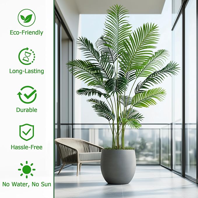 6.6FT Artificial Areca Palm Tree-Lifelike Palm Plant,Faux Tropical Areca Floor Plant Tall Faux Silk Large Artificial Plants for Indoor Home Living Room Corner Decor（No Planter）