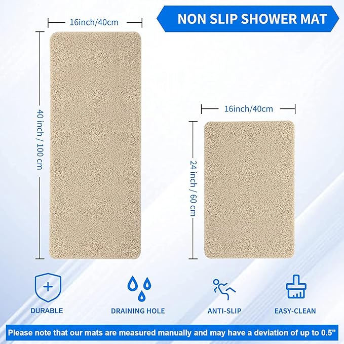 Non Slip Bathtub Mat, Anti Slip Shower Mat, Fast Drying Bath Tub Mats, Foot Scrubber Mat, Anti Slip Mat for Tub, Floor,Bathroom, Home, Kitchen, Hotel (Beige 24x16 Inch)