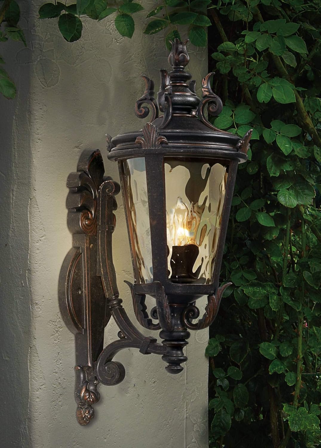 John Timberland Casa Marseille Vintage Outdoor Wall Light Fixture Veranda Bronze Scroll Frame 22" Champagne Hammered Glass for Exterior House Porch Patio Outside Deck Garage Yard Front Door