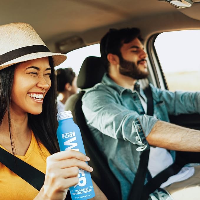 JUST Water, Premium Pure Still Spring Water in an infinitely recyclable aluminum bottle- Naturally Alkaline, High 8.0 pH - Fully Recyclable canned water, 16 Fl Oz (Pack of 12)