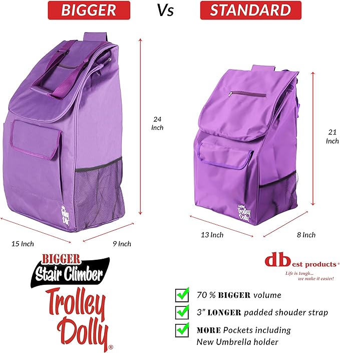 dbest products 01-757 Stair Climber Bigger Trolley Dolly, Purple Grocery Shopping Foldable Cart Condo Apartment