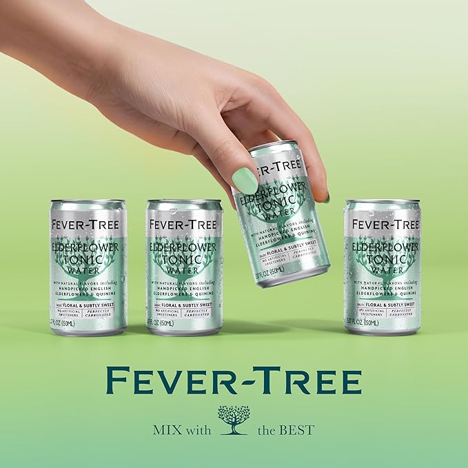 Fever-Tree Elderflower Tonic Water - Premium Quality Mixer - Refreshing Beverage for Cocktails & Mocktails. Naturally Sourced Ingredients, No Artificial Sweeteners or Colors - 5.1 Fl Oz Cans - Pack of 24
