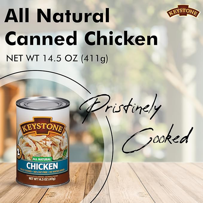 Keystone All Natural Premium Canned Chicken 14.5 Oz Fully Cooked | No Water Added | Ready to Meat | Quick Meals Emergency Survival Food Canned Meat Pack of 24