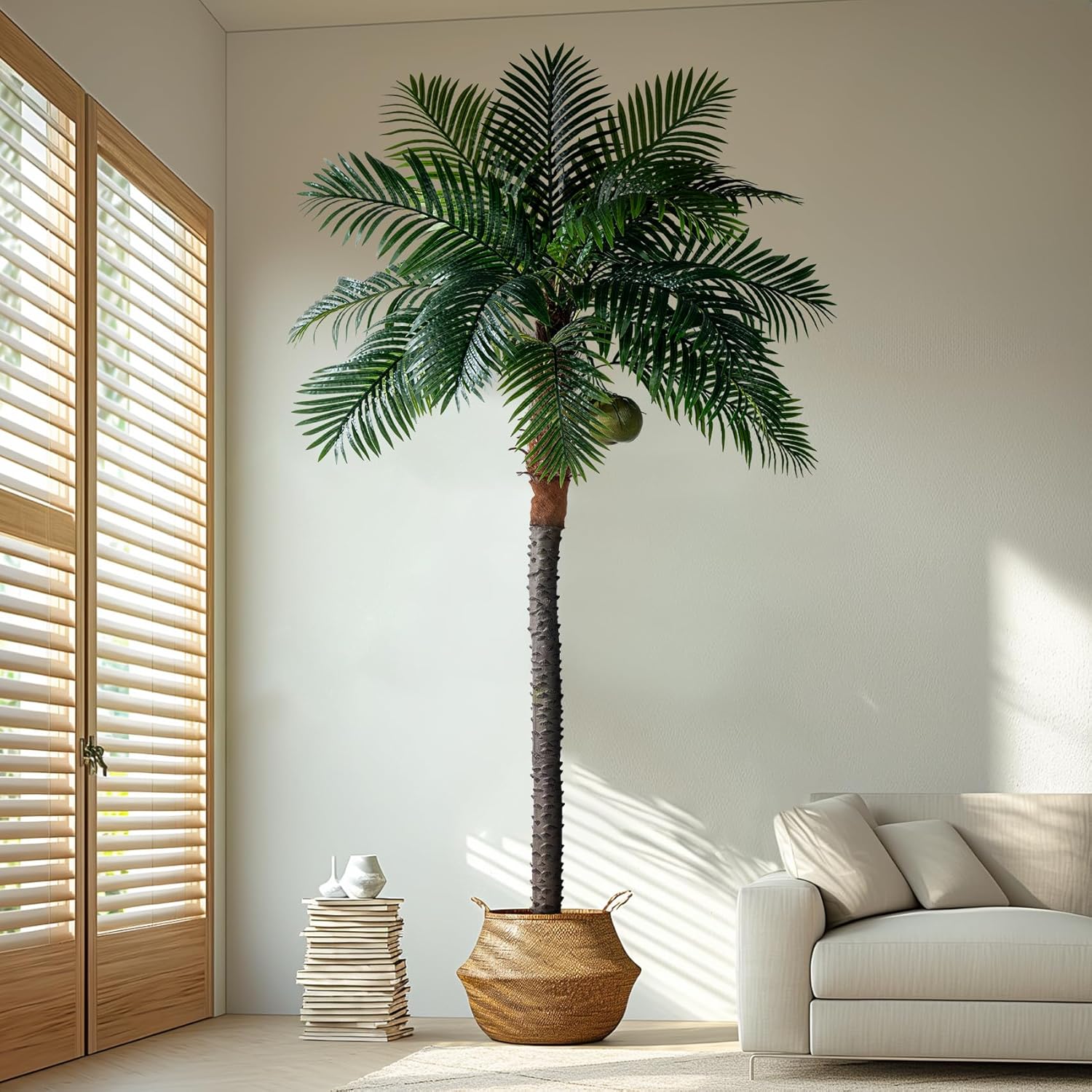 8.2FT Artificial Phoenix Palm Tree with Coconut Fruit Outdoor Indoor Decor Large Faux Coconut Silk Palm Tree Tropical Fake Tree Large Faux Sago Palm Plant for Home Yard Outside Patio Poolside