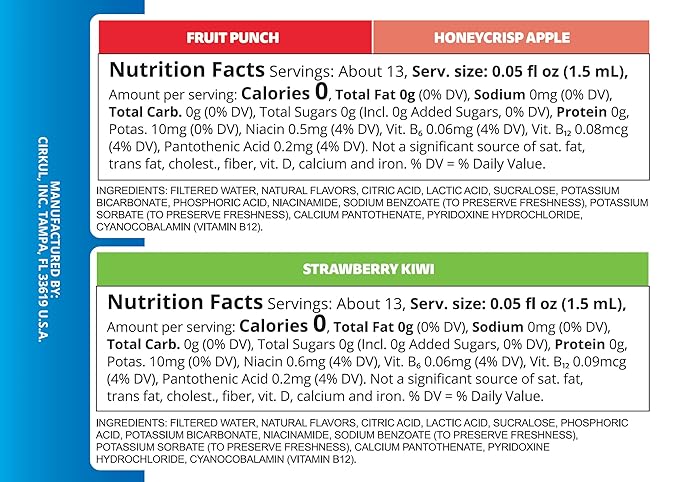 Cirkul LifeSip B-Vitamins Flavor Water Variety Pack, Makes 36 Drinks, No Sugar, Zero Calorie Drink Mix, (2 Fruit Punch, 2 Strawberry Kiwi, 2 Honeycrisp Apple)