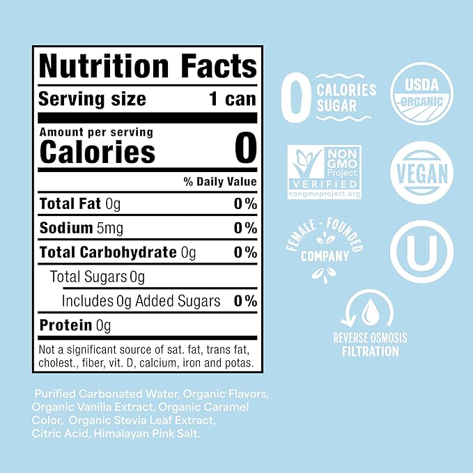 Nixie Organic Zero Sugar Soda, Cream Soda, Organic, 0 Sugar, 0 Calories, Healthy Soda Pop, Non-GMO, Caffeine Free, 12oz Cans (12 Pack)