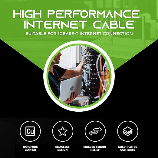 GEARIT 24-Pack, Cat5e Ethernet Patch Cable 6 Feet - Snagless RJ45 Computer LAN Network Cord, Black