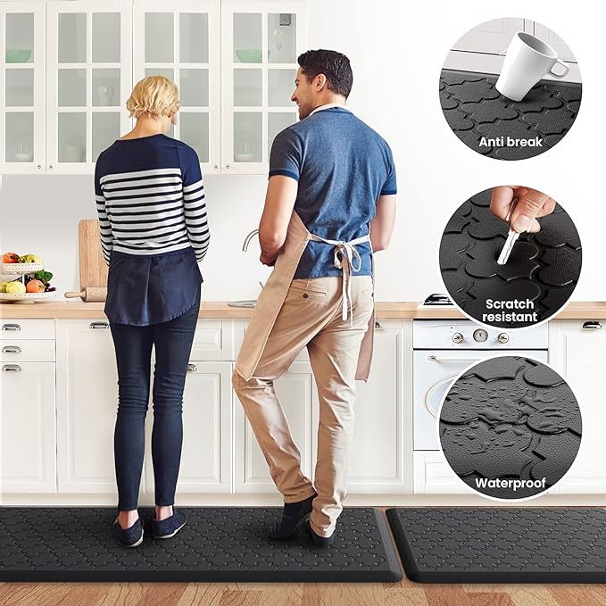 Kitchen Mat [2 PCS] Cushioned Anti-Fatigue Floor Mat, Waterproof Non-Skid Ergonomic Comfort Foam Rugs, Standing Mat for Kitchen, Floor,Office, Sink, Laundry(Black)