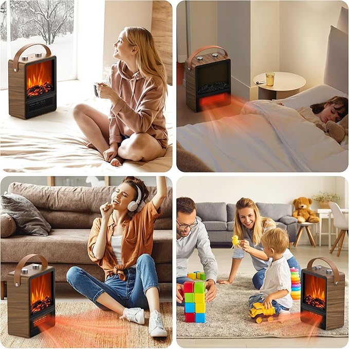Electric Fireplace Heater for Indoor Use, 1500W/750W Space Heater Fireplace with 3D LED Flame, Double Safety Protection, Portable Fireplace Heater for Home Office Christmas Decoration