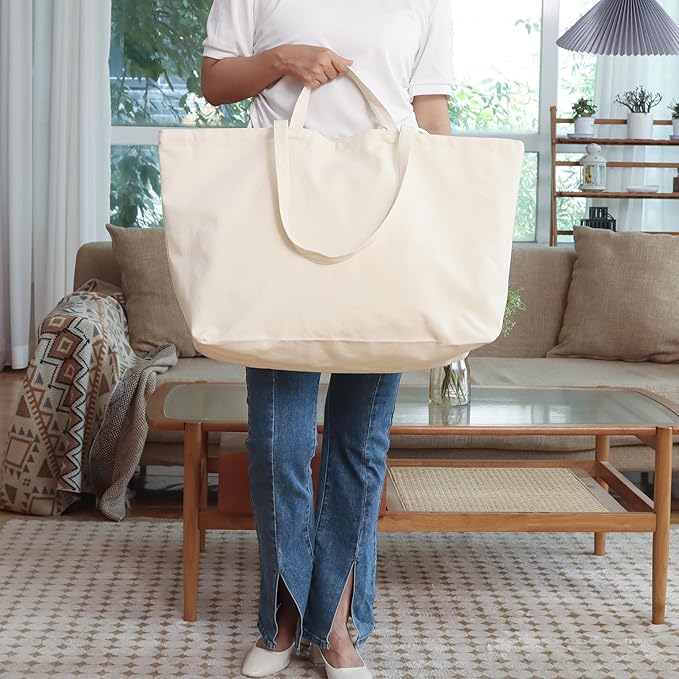 27 Inch Extra Large Canvas Shopping Bags Jumbo Heavy Duty Reusable Grocery Bags Bulk Blank Tote Bags with Double Handle