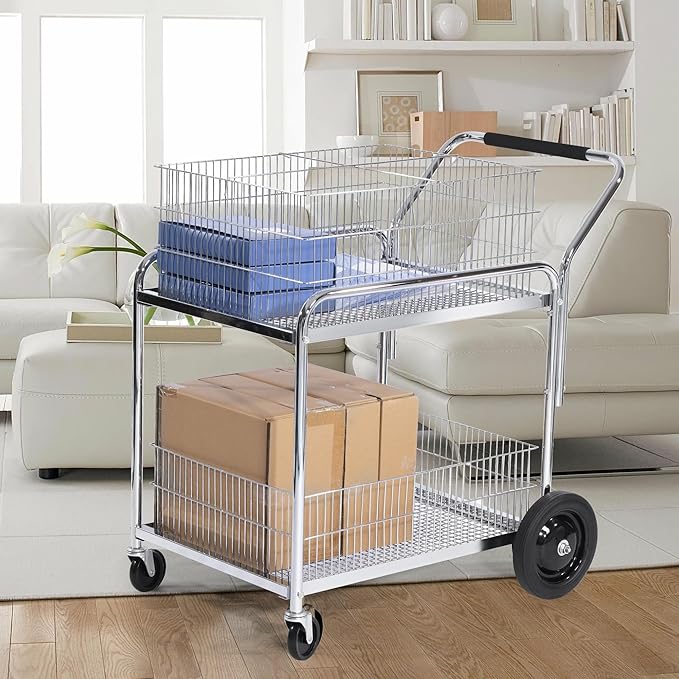 Mail Office File Cart, 400lb Capacity Heavy Duty Steel File Organizer Cart, 2 Shelf Basket Wire Office File Cart for Offices, Home, Grocery, Warehouse