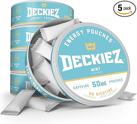Energy Pouches, 5 Cans (100 Servings), Sugar Free Caffeine Supplement, Coffee Pouches & Energy Drink Alternative, 50mg Caffeine Pouches, Mint Flavor
