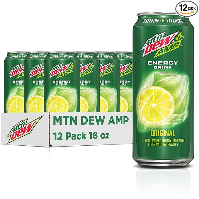 Mtn Dew AMP Energy, Original, Energy Drink with Caffeine, B Vitamins, 16 fl oz cans (12 Pack)