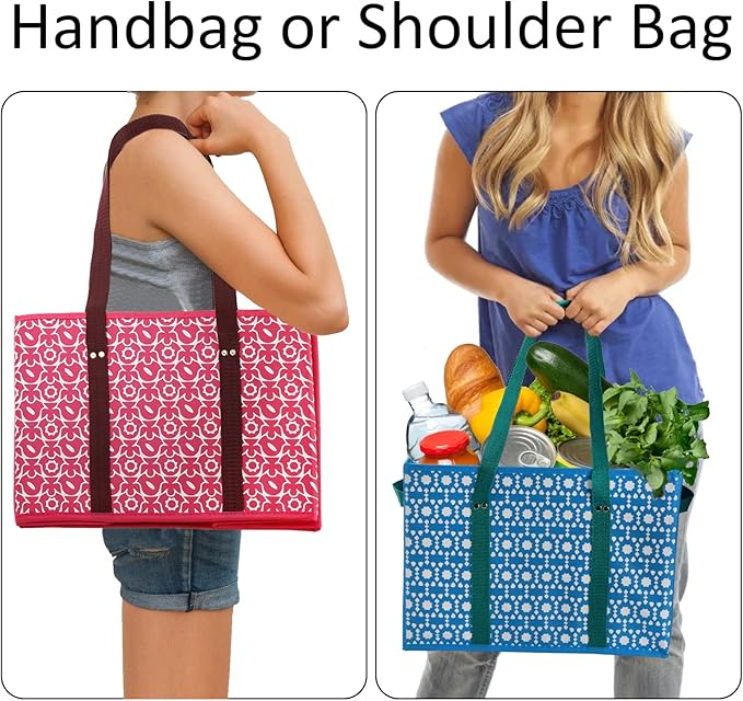 WUWEOT 4 Pack Reusable Grocery Bags, Large Shopping Box Tote, Foldable Washable Storage Bins with Reinforced Bottom Heavy Duty Handles for Fruit Vegetable Clothes Toys and Picnic