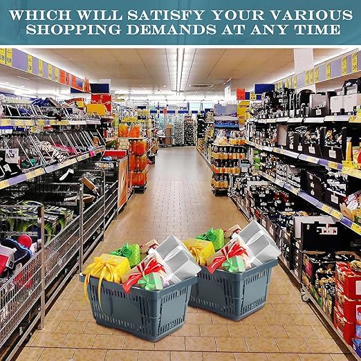 20 Pcs Bulk Shopping Baskets with Handles, 20 L Plastic Grocery Basket 16.9'' x 11.8'' x 9.1'' Portable Shopping Cart for Retail Stores Supermarket(Dark Gray)