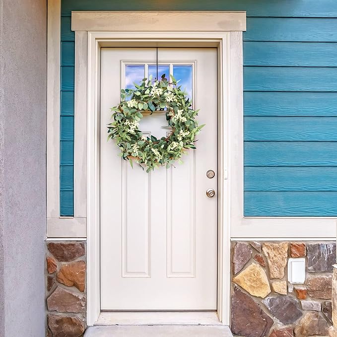 Pinkpum 20'' Eucalyptus Wreath for Front Door, Porch, Window - Green Decor for Home, Farmhouse - Spring, Summer, Fall, All Seasons