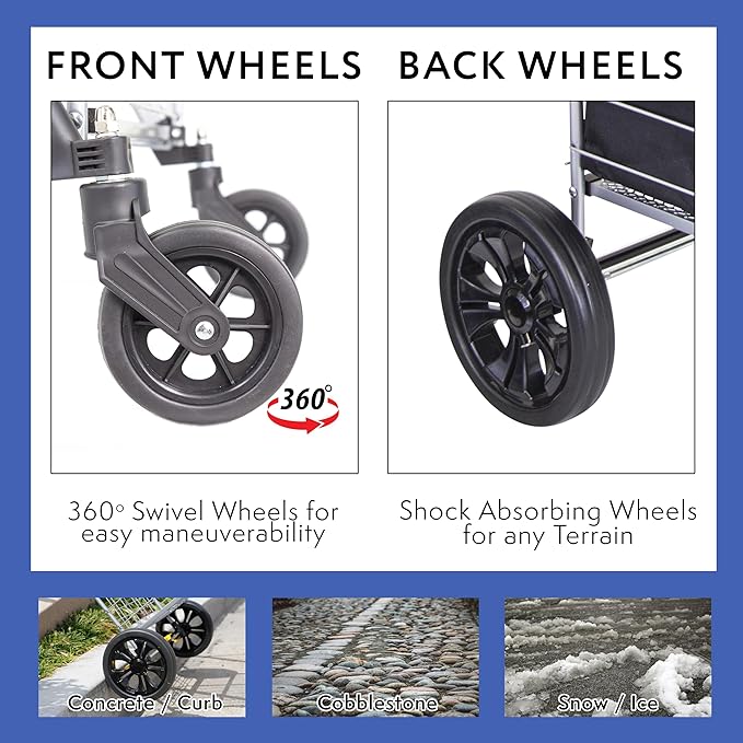 dbest products Cruiser Cart Deluxe 2 Shopping Grocery Rolling Folding Laundry Basket on Wheels Foldable Utility Trolley Compact Lightweight Collapsible, Silver