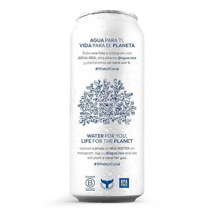 NEA Canned Water – Pure Spring Water in Cans from the Austrian Alps – Natural Mineral Drinking Water – 16.9oz Can – Plastic-Free Boxed 12-Pack