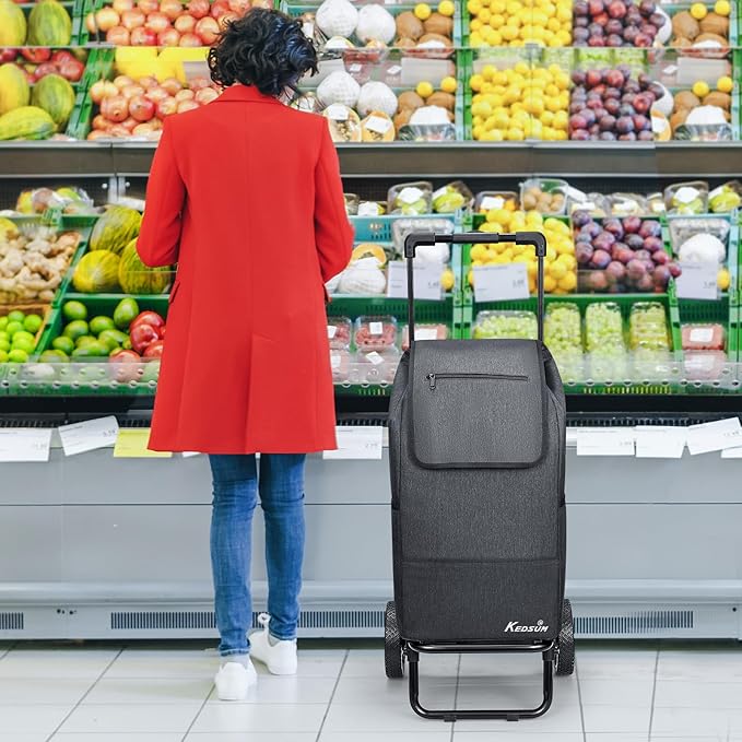 KEDSUM 2 in 1 Shopping Cart for Groceries, 330 lbs Grocery Cart on Wheels, Foldable Utility Carts with Wheels, Hand Truck with Waterproof Tote Bag for Shopping, School, Laundry, Craft Show, Black