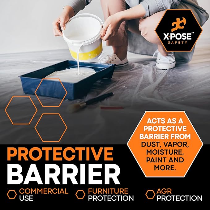 Xpose Safety Clear Plastic Sheeting 5 Pack – 12' x 100' Rolls – Heavy Duty 4 Mil Poly Sheet – Waterproof, Dustproof, Vapor Barrier – for Construction, Painting, Industrial Use