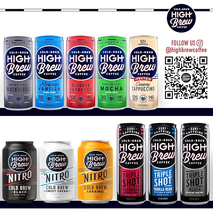 High Brew Coffee, Nitro Black, Cold Brew Coffee, Sugar Free, Dairy Free, 10 Fl Oz, Ready-To-Drink (Pack of 12)