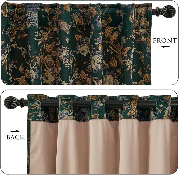 StangH Back Tab Retro Green Curtains Soft Velvet Room Darkening Thermal Insulated Sliding Door Panels Christmas Home Decoration for Backdrops/Bedroom, W52 x L96, 2 Panels