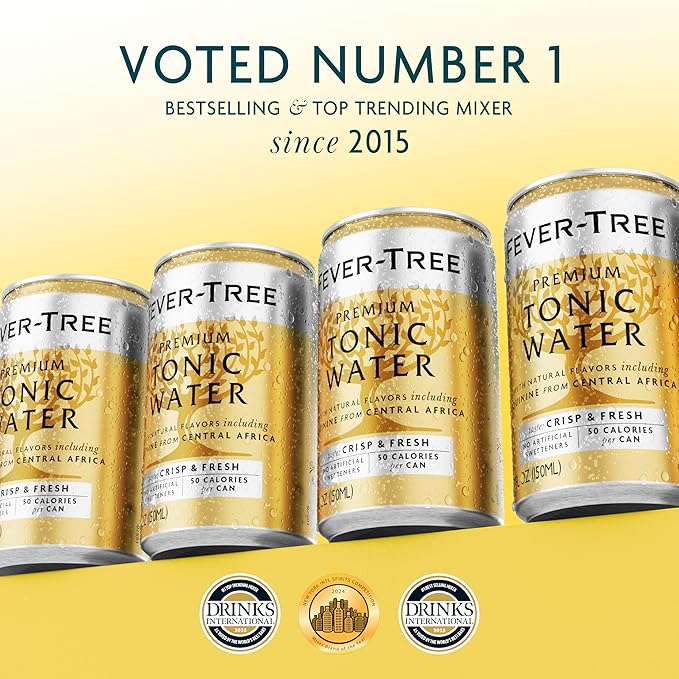 Fever-Tree Tonic Water - Premium Quality Mixer - Refreshing Beverage for Cocktails & Mocktails. Naturally Sourced Ingredients, No Artificial Sweeteners or Colors - 5.1 Fl Oz Cans - Pack of 24