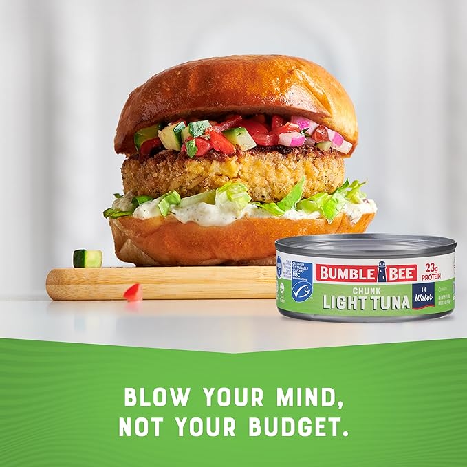 Bumble Bee Chunk Light Tuna In Water, 5 oz Cans (Pack of 24) - Wild Caught Skipjack Tuna - 23g Protein Per Serving - MSC Certified Sustainable Seafood, Non-GMO, Gluten Free, Kosher